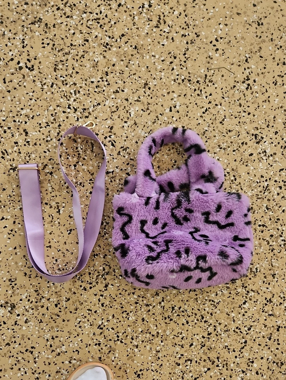 Claire's Purple Faux Fur Kids Bag with Black Pattern